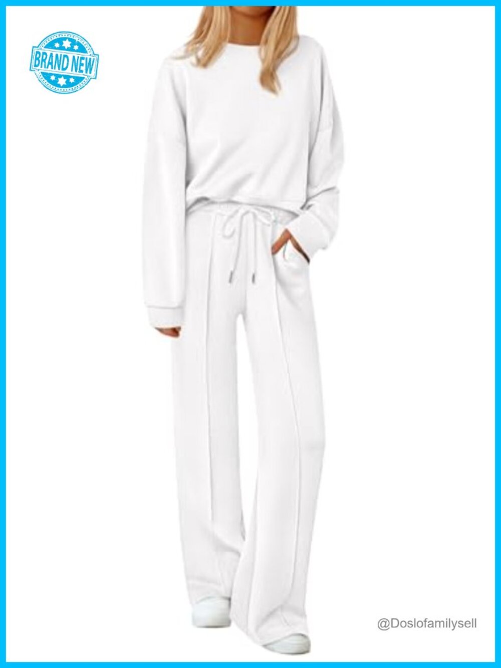 Women's 2 Piece Sweatsuit Set Long Sleeve Crewneck Wide Leg Lounge